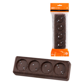 TDM Розетка 4-х местная горизонтальная 2П открытой установки IP20 10A с з/ш бук 