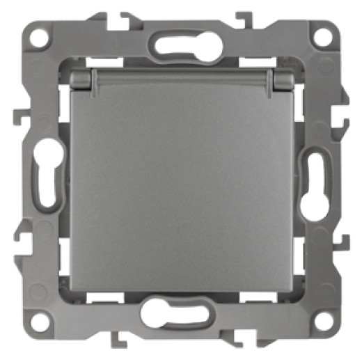 Розетка ЭРА Серия 12 12-2103-12 2P+E Schuko со шторками с крышкой 16A-250В IP20 графит