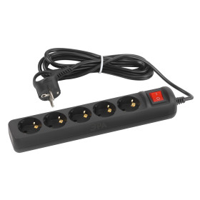 ЭРА Удлинитель электрический UX-5es-1,5m-B с заземлением с выключателем 5 розеток 1,5м ПВС 3x0,75мм2 черный