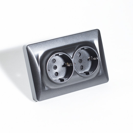 Розетка электрическая 2x2К+З, 16А, 220-250V (антрацит)