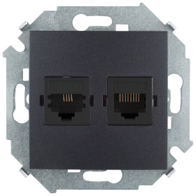 Simon 15 Графит Розетка телефонная RJ11+ компьютерная RJ45 кат.5е, Systimax