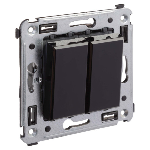 Выключатель двухклавишный в стену, Avanti, черный квадрат