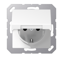 JUNG A 500 Белая Розетка с/з с крышкой безвинт. зажим