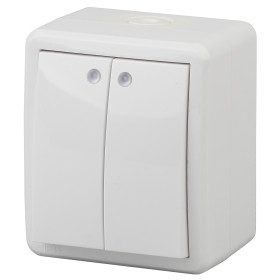 ЭРА Выключатель Эксперт 11-1405-01 двойной с подсветкой IP54 10АХ-250В ОУ белый