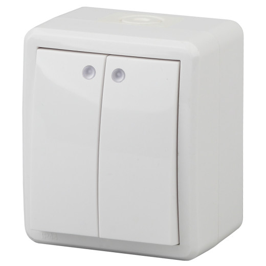 Выключатель ЭРА Эксперт 11-1405-01 двойной с подсветкой IP54 10АХ-250В ОУ белый