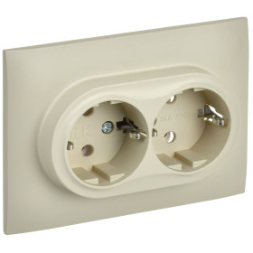 IEK SKANDY Бежевый Розетка 2-ая с/з без защитных шторок 16А в сборе SK-R08B