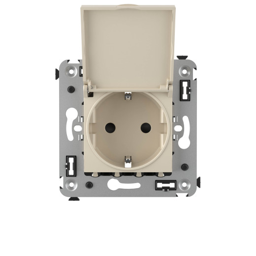 Розетка с крышкой в стену, 2P+E, с з/ш, Avanti, ванильная дымка
