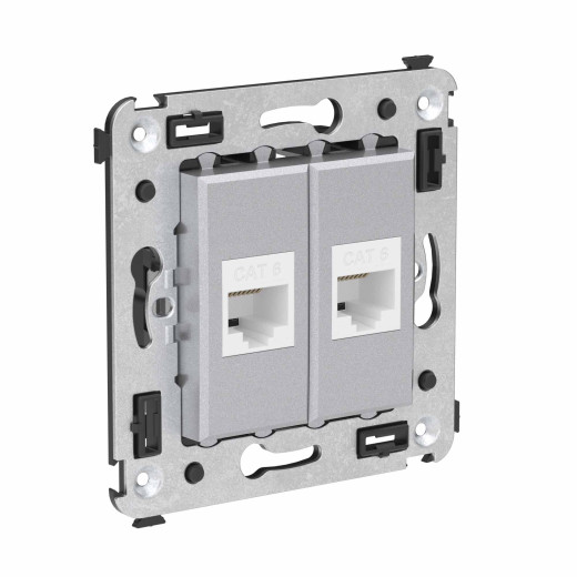 Компьютерная розетка RJ-45 без шторки в стену, кат.6 двойная, Avanti, закаленная сталь
