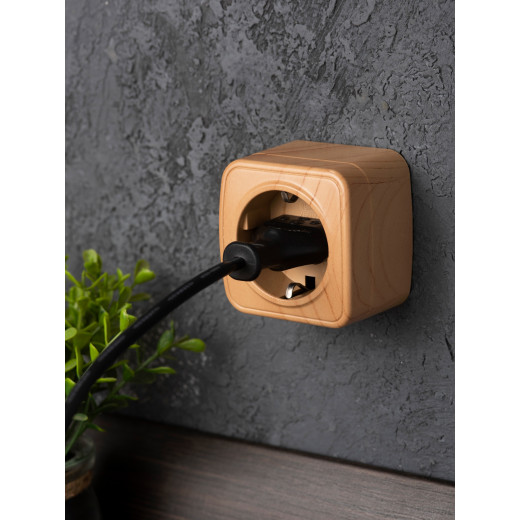 Розетка 1-местная ОП Минск 16А с заземлением светлое дерево EKF