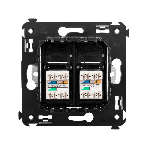 Телефонная розетка RJ-12 в стену двойная, Avanti, черный квадрат