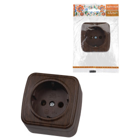 TDM Розетка 2П+З открытой установки IP20 16А, венге 