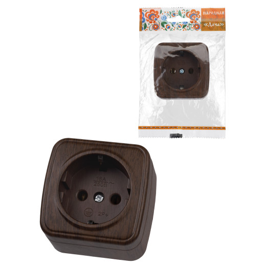 Розетка 2П+З открытой установки IP20 16А, венге 