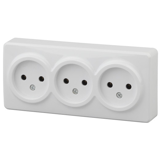 Розетка ЭРА Эксперт 11-2207-01 тройная 3х2P 16A-250В IP20 ОУ горизонт. белый