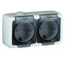 Hegel Альфа IP44 наруж Белая РА16-251 Розетка с/з двойная, брызгозащищенная