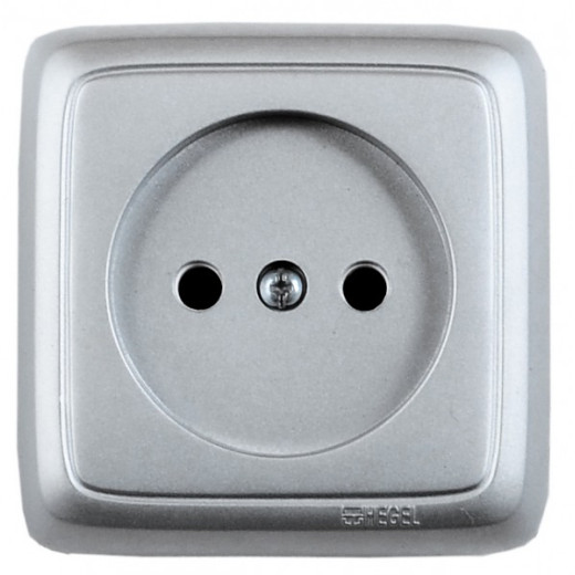РА16-105-06 Розетка открытой установки, одноместная, с монтажной пластиной, цвет серебро