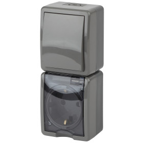 ЭРА Блок розетка с выключателем Эксперт 11-7407-03 IP54 16A-10AX-250В ОУ серый