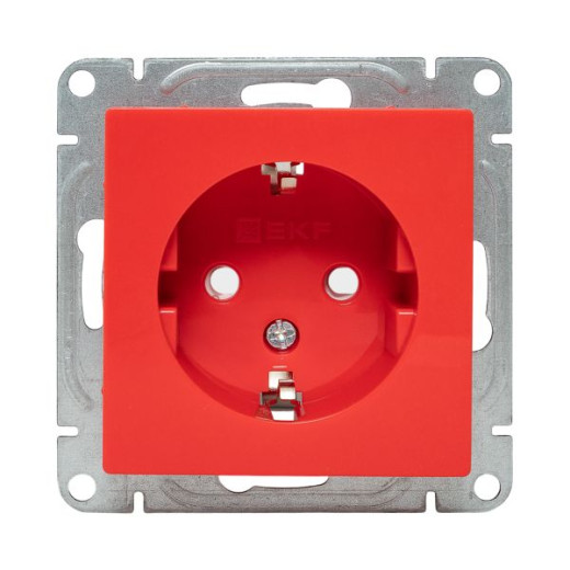 Механизм розетки, 16А, с заземлением, со шторками, красный Эпика EKF