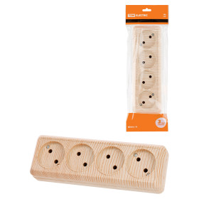 TDM Розетка 4-х местная горизонтальная 2П открытой установки IP20 10A сосна 