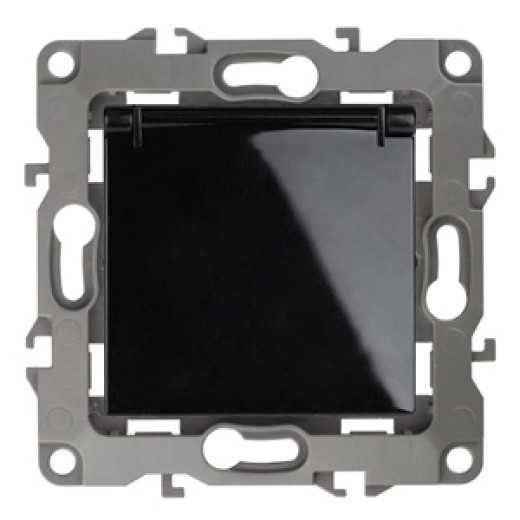 Розетка ЭРА Серия 12 12-2103-06 с заземлением 2P+E Schuko со шторками с крышкой 16A-250В IP20 чёрный