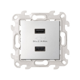 Simon 24 Алюминий Зарядное устройство 2хUSB 5В 2.4A 230В~