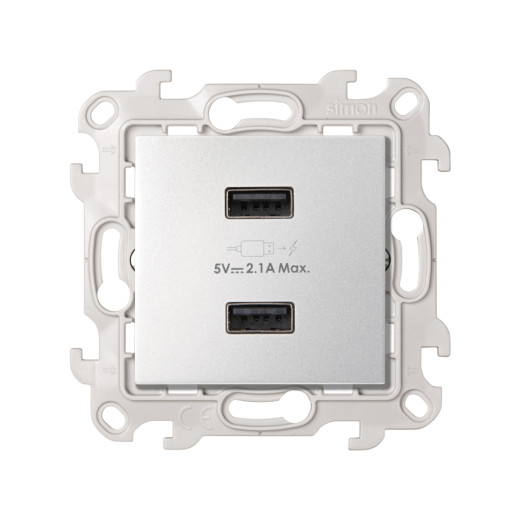 Simon 24 алюминий Зарядное устройство 2хUSB 5В 2.4A 230В~  Harmonie