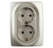 ЭРА Розетка Серия 12 12-2108-04 2X2P+E Schuko со шторками 16A-250В IP20 шампань
