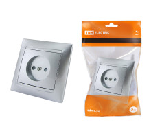 TDM Розетка 2П 10А 250В с защ. шт. серебр. металлик 