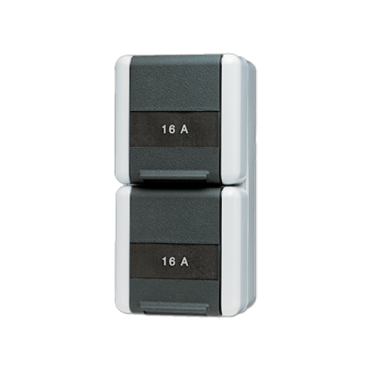 Двойная SCHUKO-розетка 16A 250V~ с полем для надписи, для накладного монтажа IP44