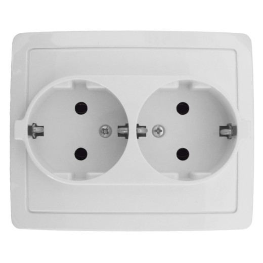 Розетка двойная с заземлением 2х2Р+Е без шторок, винт.зажим,16А, 250В, белый