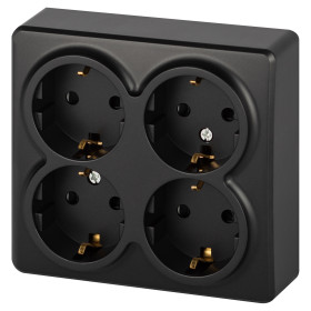 ЭРА Розетка Эксперт 11-2211-05 четырехместная с заземлением 4х2P+E Schuko со шторками IP20 16A-250В ОУ антрацит