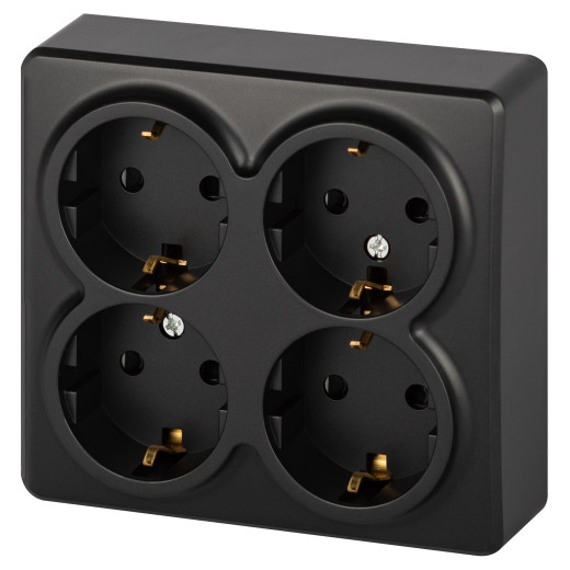 Розетка ЭРА Эксперт 11-2211-05 четырехместная с заземлением 4х2P+E Schuko со шторками IP20 16A-250В ОУ антрацит