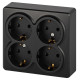 Розетка ЭРА Эксперт 11-2211-05 четырехместная с заземлением 4х2P+E Schuko со шторками IP20 16A-250В ОУ антрацит