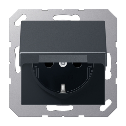 Штепсельная розетка SCHUKO 16А / 250В с защитными шторками, с подпружиненной откидной крышкой, возможно IP44, пружинные зажимы, термопласт, матовый антрацит, A500