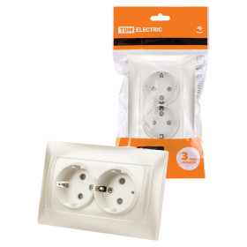 TDM Розетка двойная 2П+З 16А 250В с защитными шторками  перламутр 