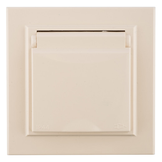 Минск Розетка 1-местная СП с/з с крышкой 16А бежевая с защ. штор. IP44 EKF