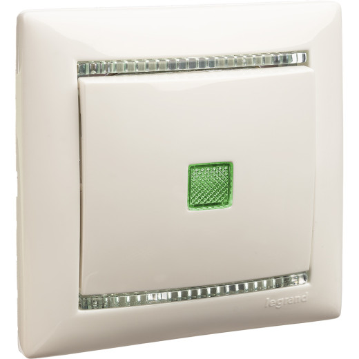 Выключатель одноклавишный с подсветкой - Legrand Valena - 10А 250В схема 1L безвинтовые зажимы - белый