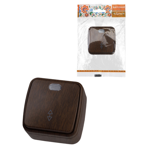 Переключатель на 2 направления 1-кл. открытой установки с подсветкой IP20 10А, венге 