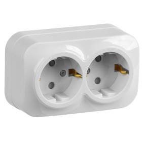 IEK GLORY РСш22-3-ХБ Розет. 2-ая с з/к и з/ш о/у 16А GLORY белый
