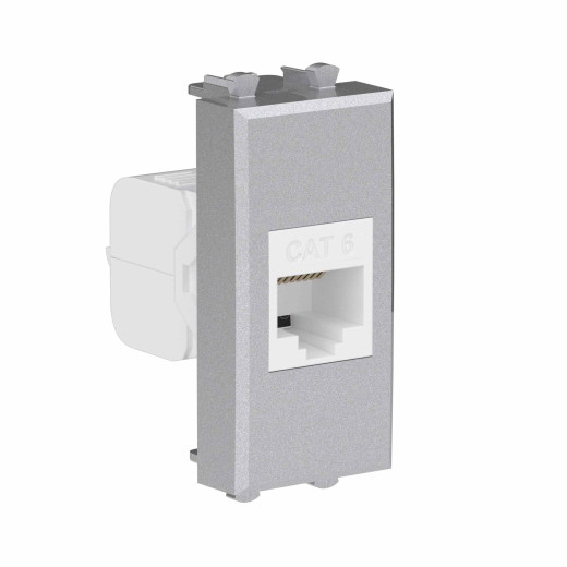 Компьютерная розетка RJ-45 без шторки модульная, кат.6, Avanti, закаленная сталь, 1 модуль