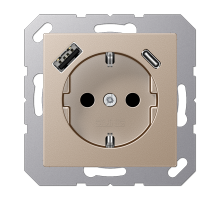 JUNG Шампань Розетка SCHUKO® с USB-зарядным устройством, тип A + тип С; термопласт