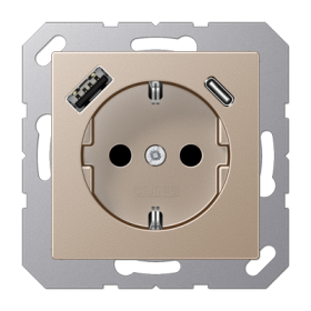 JUNG Шампань Розетка SCHUKO® с USB-зарядным устройством, тип A + тип С; термопласт