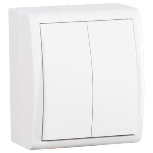 Simon15 Aqua Белый Выключатель 2-клавишный наружный, IP54