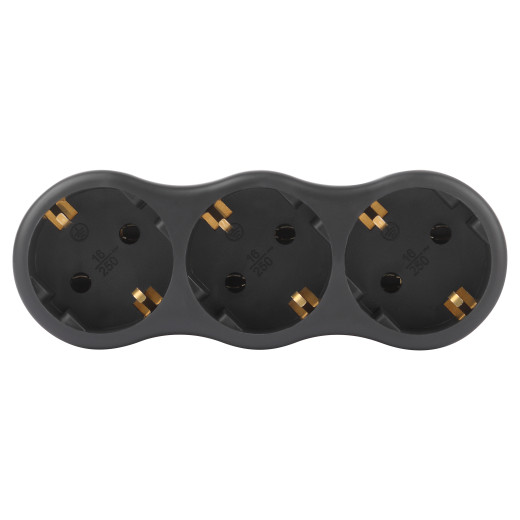 Разветвитель электрический ЭРА SPx-3e-B на 3 розетки с заземлением 16А черный