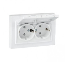 EKF Basic Минск Белый Розетка 2-ая с/з, со шторками и крышкой, 16А, IP44, СП.
