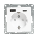Механизм розетки с USB-A+С - 2шт, 16А, с заземлением, со шторками, белый Эпика EKF