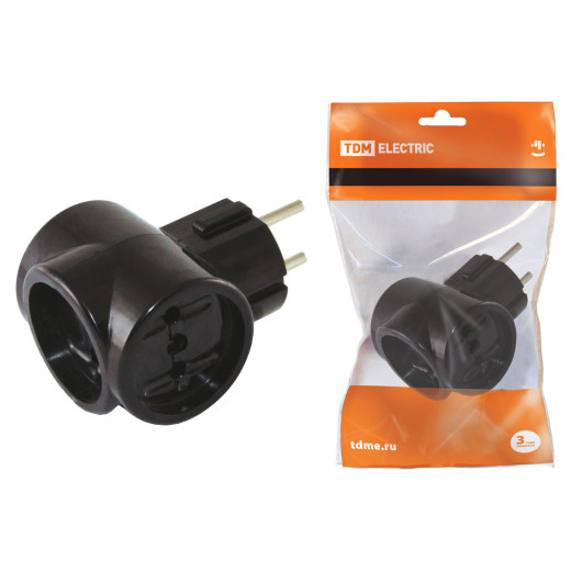 Тройник 3х2П 16А 250B ЕВРО черный 