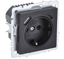IEK BRITE BASE Черный Розетка с з/к/ш 16А с USB A+C 18Вт РЮш11-1-БрЧ