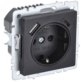 IEK BRITE BASE Черный Розетка с з/к/ш 16А с USB A+C 18Вт РЮш11-1-БрЧ
