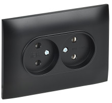 IEK SKANDY Черный Розетка 2-ая б/з 10А в сборе SK-R10Bl