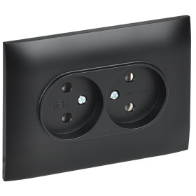 IEK SKANDY Черный Розетка 2-ая б/з 10А в сборе SK-R10Bl